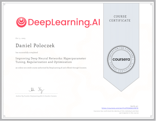 Improving Deep Neural Networks: Hyperparameter Tuning, Regularization and Optimization