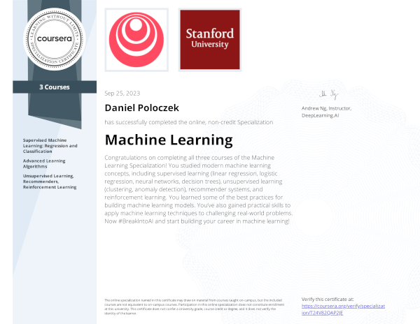 Machine Learning by Stanford University & DeepLearning.AI on Coursera